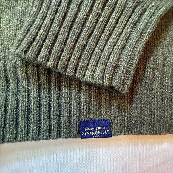 Springfield Original Lambswool Sweater Olive Green Mock Neck Button Pullover M3 - Picture 3 of 12